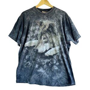 Vintage The Mountain Mens T-Shirt XL Gray Wolf Animal Distressed Worn In Grunge